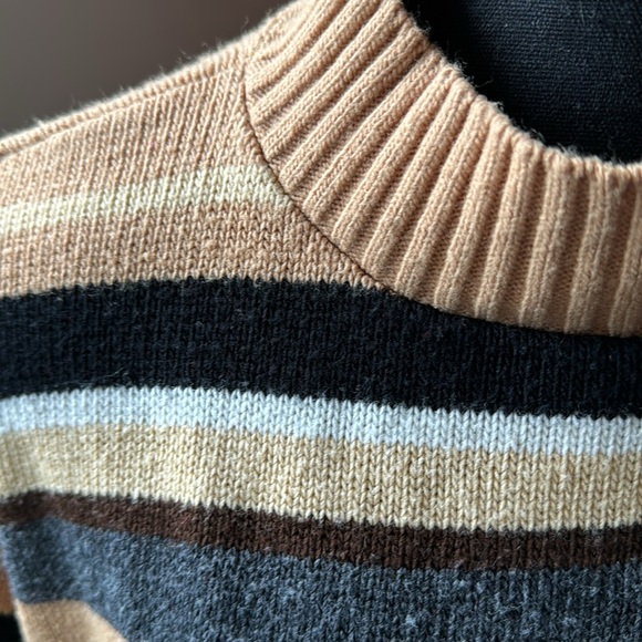Soft & light weight camel (black white brown & Grey) striped long sleeve sweater - Picture 2 of 4